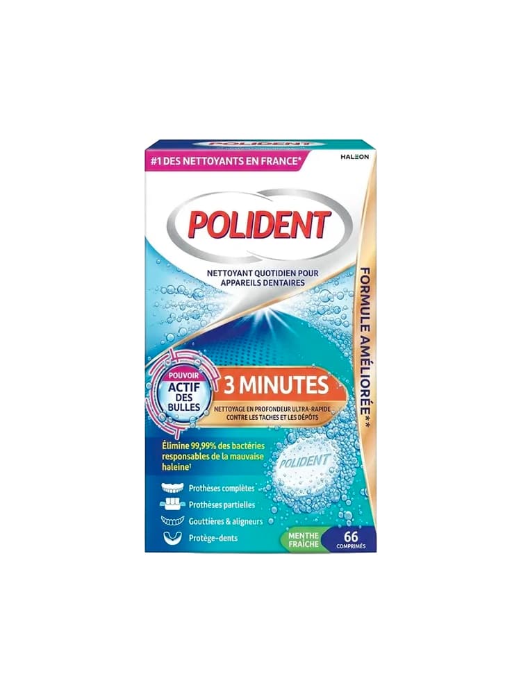 Polident Corega Nettoyant pour Appareils Dentaires 3 Minutes 66 Comprimés