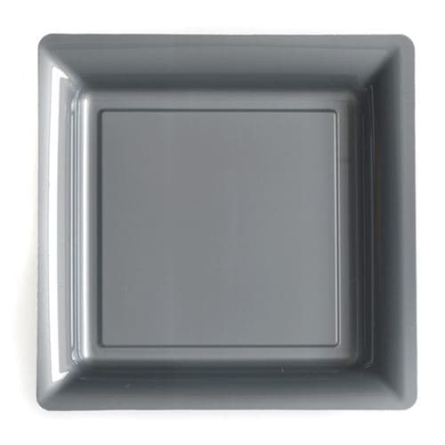 12 assiettes plates carrées réutilisables 24cm gris - isap v57235gr