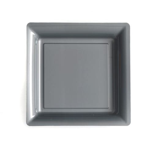 12 assiettes à dessert carrées réutilisables 18cm gris - isap v57180gr