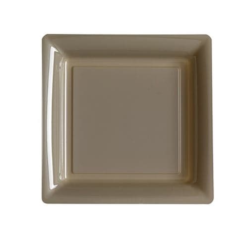 12 assiettes à dessert carrées réutilisables 18cm taupe - isap v57180tp