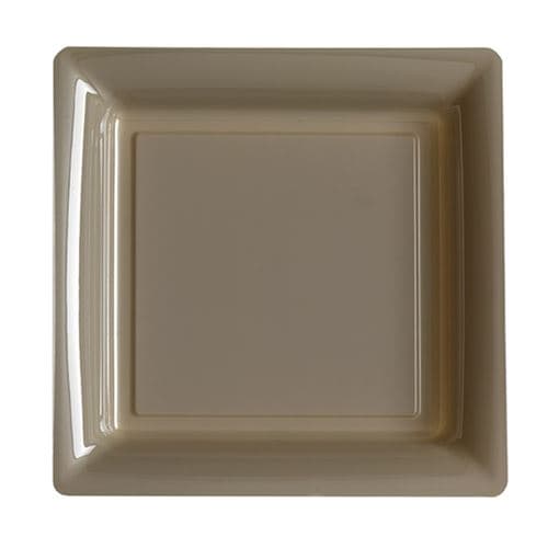 12 assiettes plates carrées réutilisables 24cm taupe - isap v57235tp