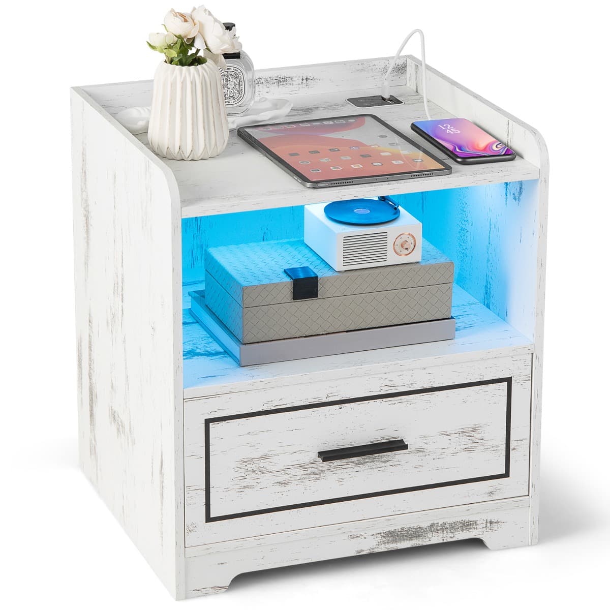 2 Tables de Chevet Led Intelligente Port Usb Couleurs de Lumière et Luminosité Réglables Table de Nu