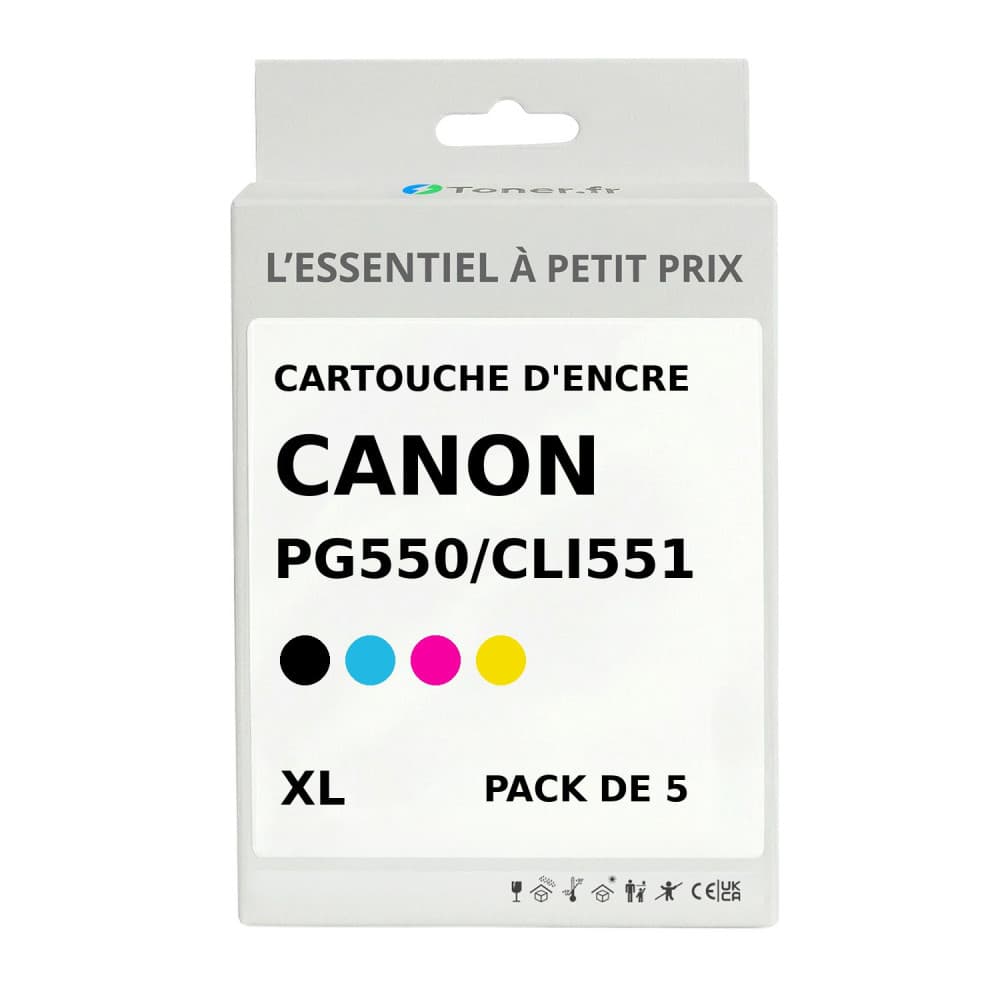 Pack de 5 cartouches d'encre compatibles Canon PGI550/CLI551 XL Noir et couleurs